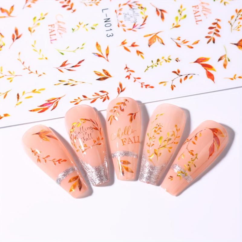 Maple Leaf Pumpkin Nail Art Stickers - Fall Nail Decals