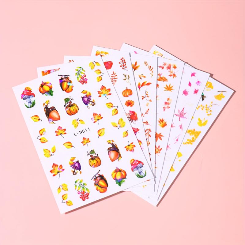 Maple Leaf Pumpkin Nail Art Stickers - Fall Nail Decals