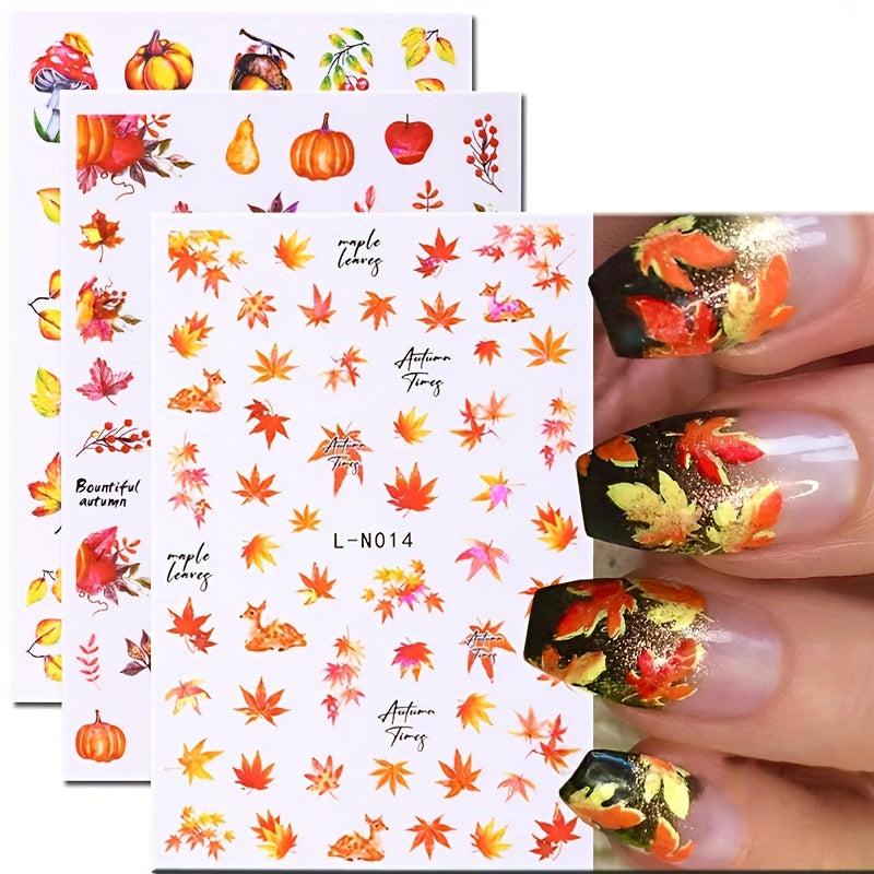 Maple Leaf Pumpkin Nail Art Stickers - Fall Nail Decals
