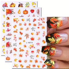 Maple Leaf Pumpkin Nail Art Stickers - Fall Nail Decals