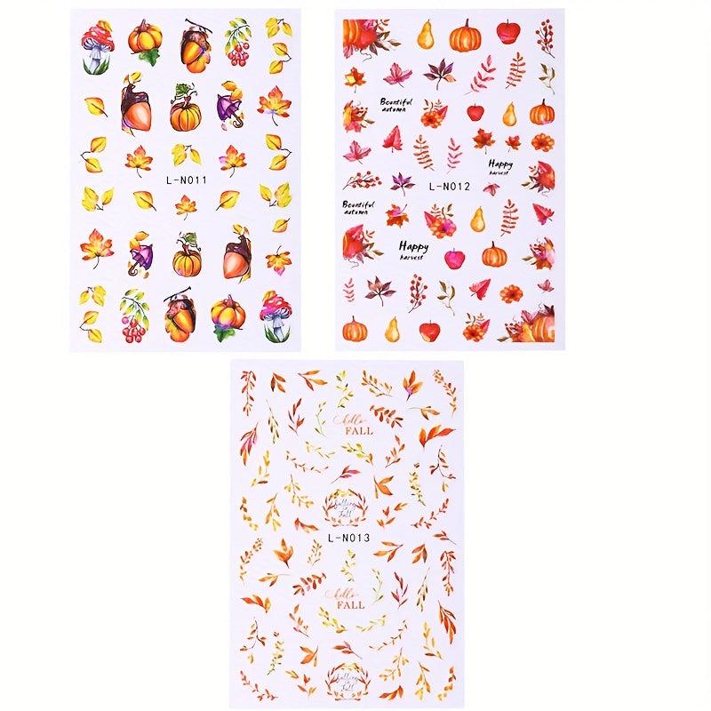 Maple Leaf Pumpkin Nail Art Stickers - Fall Nail Decals