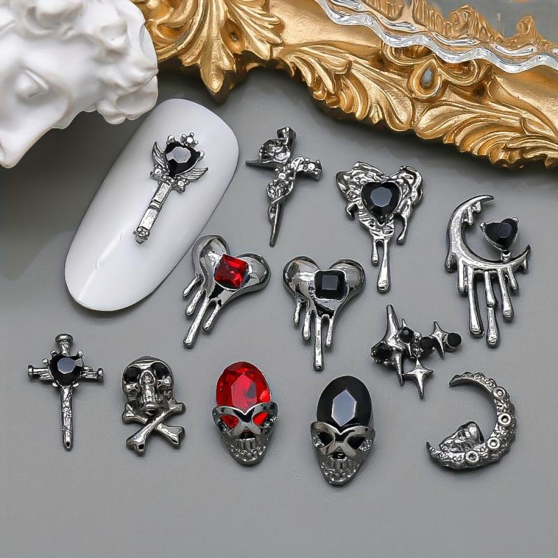 10pcs Halloween Skull Nail Art Charms With Rhinestones