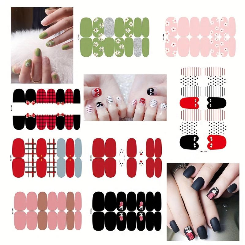 8 Sheets Nail Glitter Self-Adhesive Sticker Art Strips for Manicure DIY