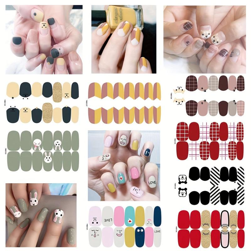 Colorful Full Wraps Nail Polish Stickers 8 Sheets