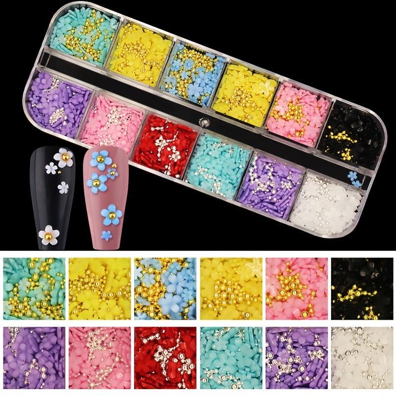 3D Flower Nail Decoration 12 Grids - DIY Nail Art Decor