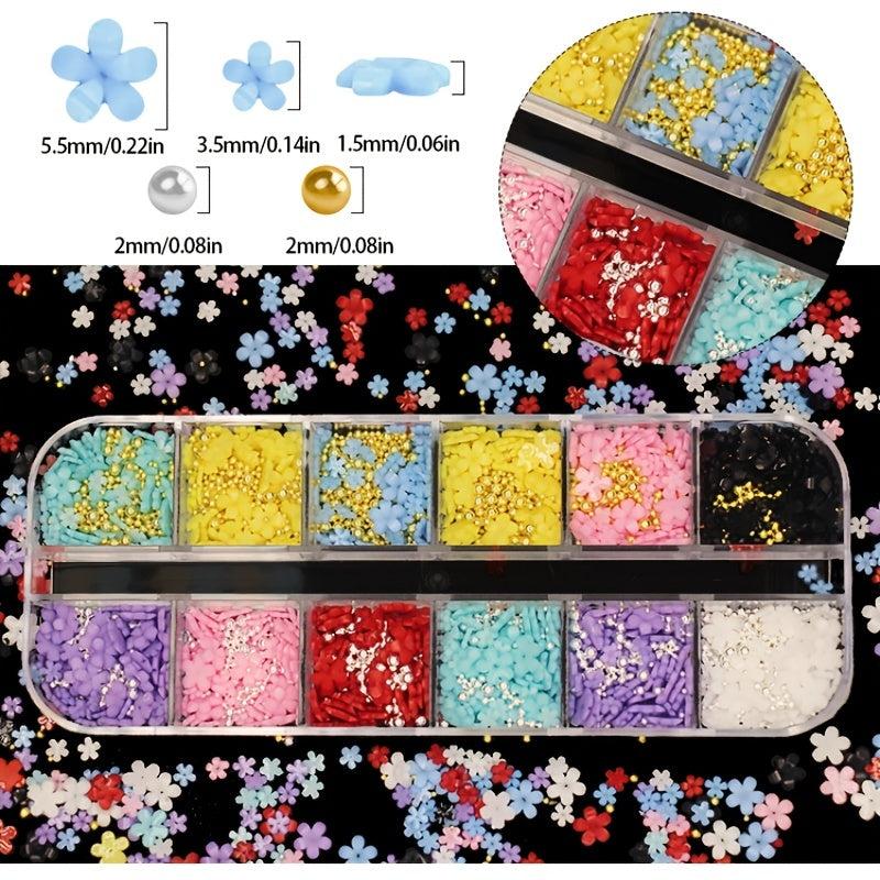 3D Flower Nail Decoration 12 Grids - DIY Nail Art Decor