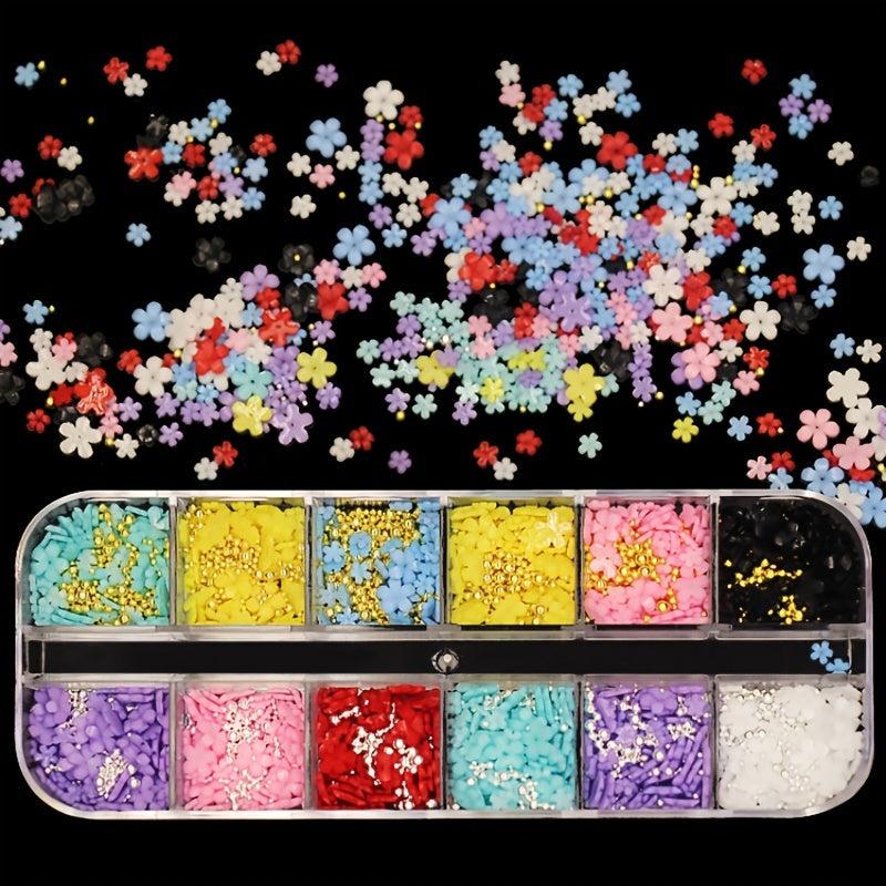 3D Flower Nail Decoration 12 Grids - DIY Nail Art Decor