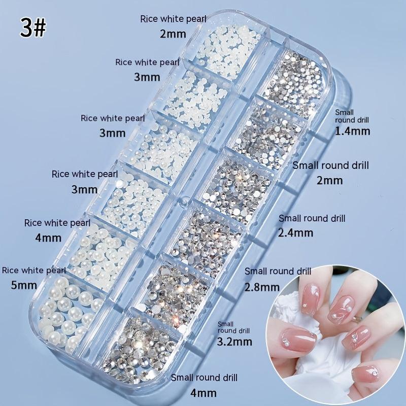 12 Flat Back Nail Art Rhinestones & Pearls