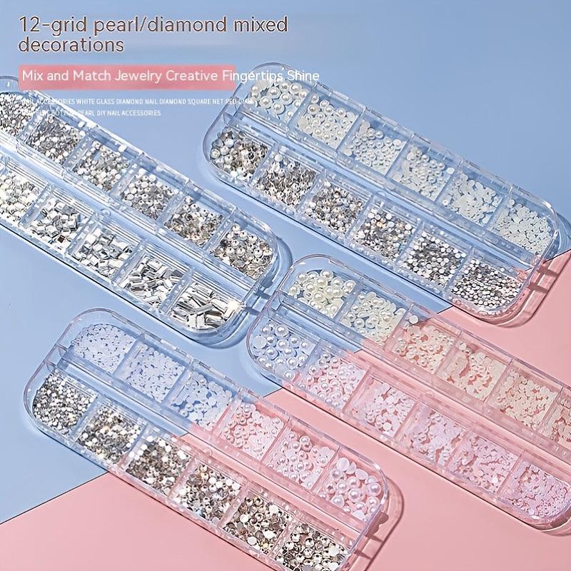 12 Flat Back Nail Art Rhinestones & Pearls