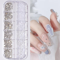 12 Flat Back Nail Art Rhinestones & Pearls