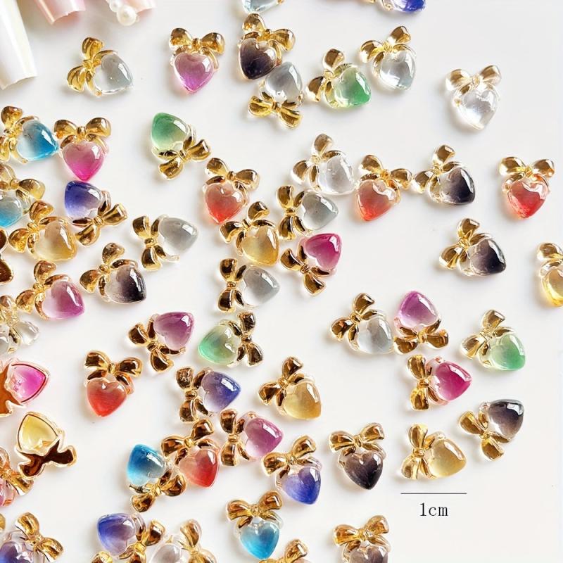 50 Pcs Gradient Heart Nail Charms DIY 3D Nail Art Rhinestones Manicure Glitter