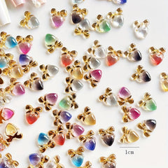 50 Pcs Gradient Heart Nail Charms DIY 3D Nail Art Rhinestones Manicure Glitter