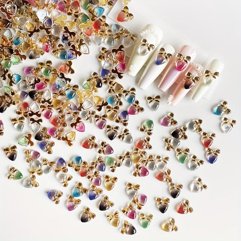 50 Pcs Gradient Heart Nail Charms DIY 3D Nail Art Rhinestones Manicure Glitter