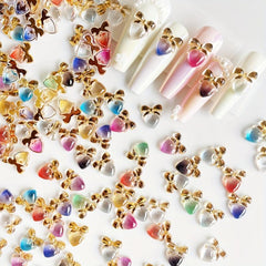 50 Pcs Gradient Heart Nail Charms DIY 3D Nail Art Rhinestones Manicure Glitter