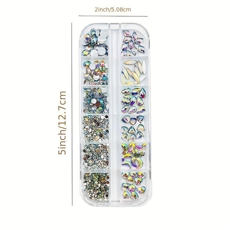 12 Grids AB Sparkly Bling 3D Rhinestones Mixed Shape For Nail Art DIY