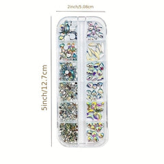 12 Grids AB Sparkly Bling 3D Rhinestones Mixed Shape For Nail Art DIY