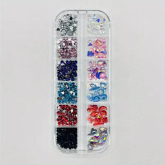 12 Grids AB Sparkly Bling 3D Rhinestones Mixed Shape For Nail Art DIY