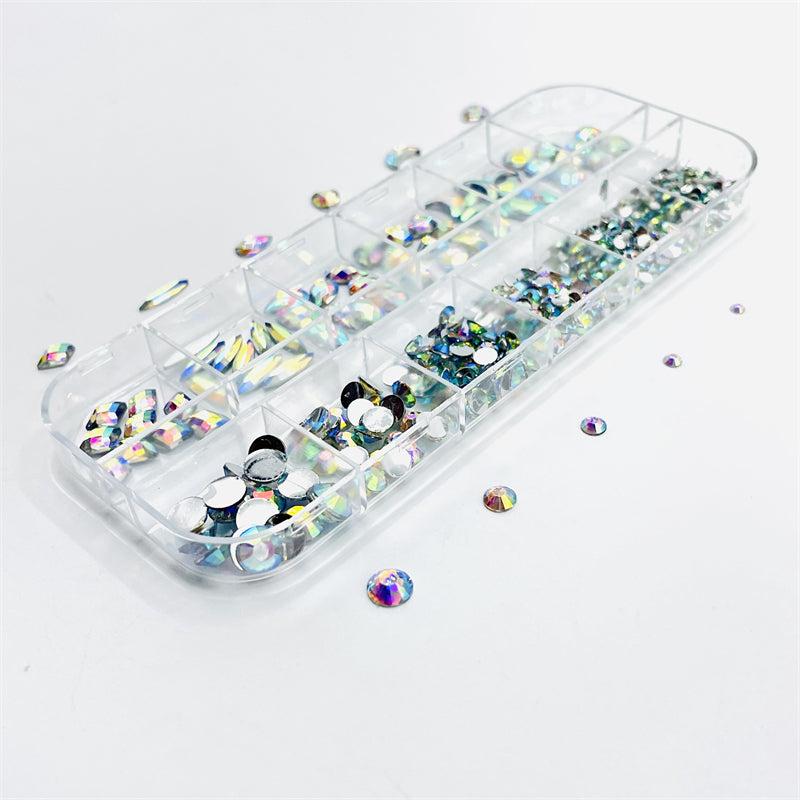12 Grids AB Sparkly Bling 3D Rhinestones Mixed Shape For Nail Art DIY