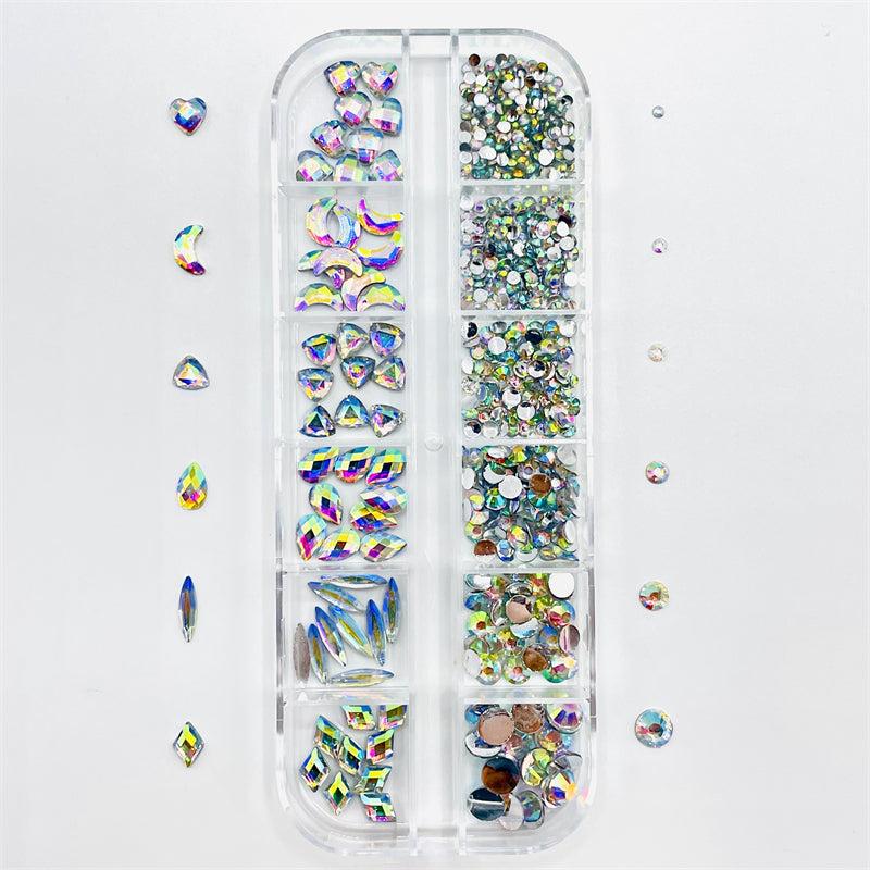12 Grids AB Sparkly Bling 3D Rhinestones Mixed Shape For Nail Art DIY