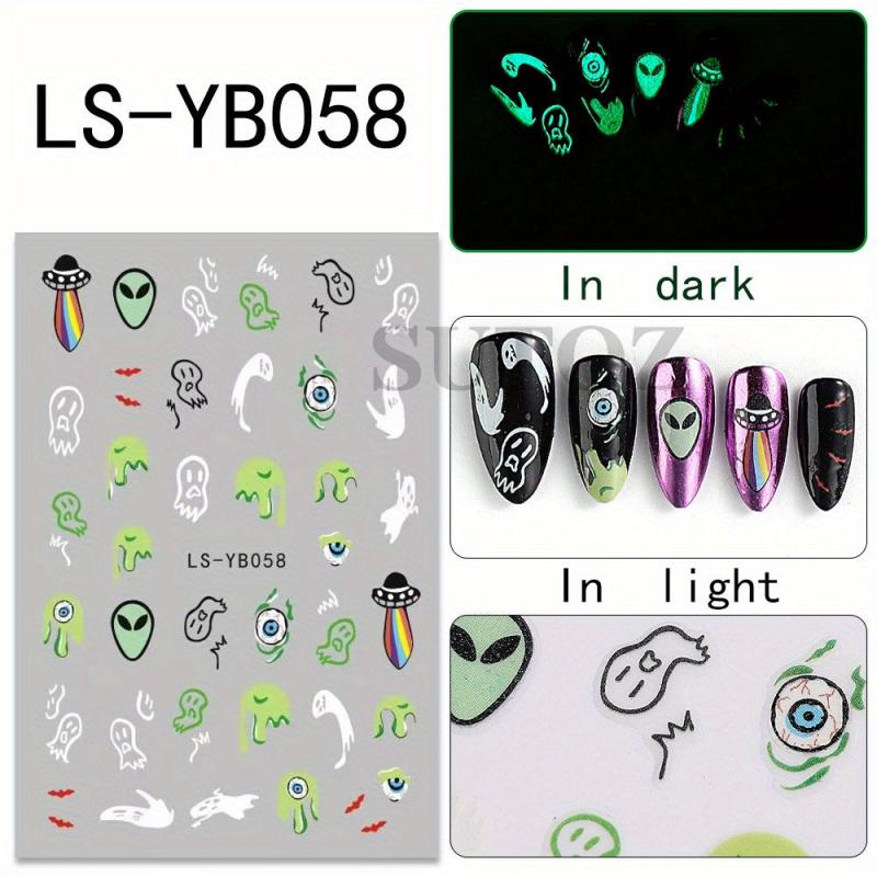 Luminous Halloween Nail Decals Glow In Dark Pumpkin Spider Web Ghost Devil's Eye
