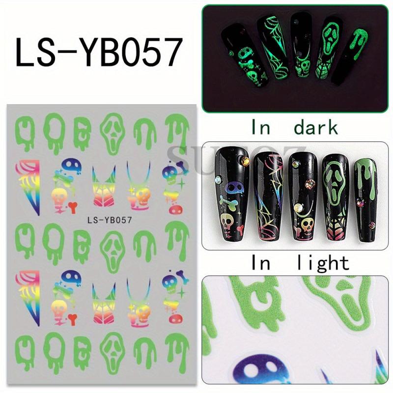 Luminous Halloween Nail Decals Glow In Dark Pumpkin Spider Web Ghost Devil's Eye