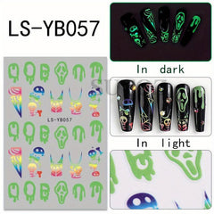 Luminous Halloween Nail Decals Glow In Dark Pumpkin Spider Web Ghost Devil's Eye