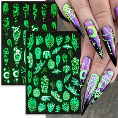 Luminous Halloween Nail Decals Glow In Dark Pumpkin Spider Web Ghost Devil's Eye