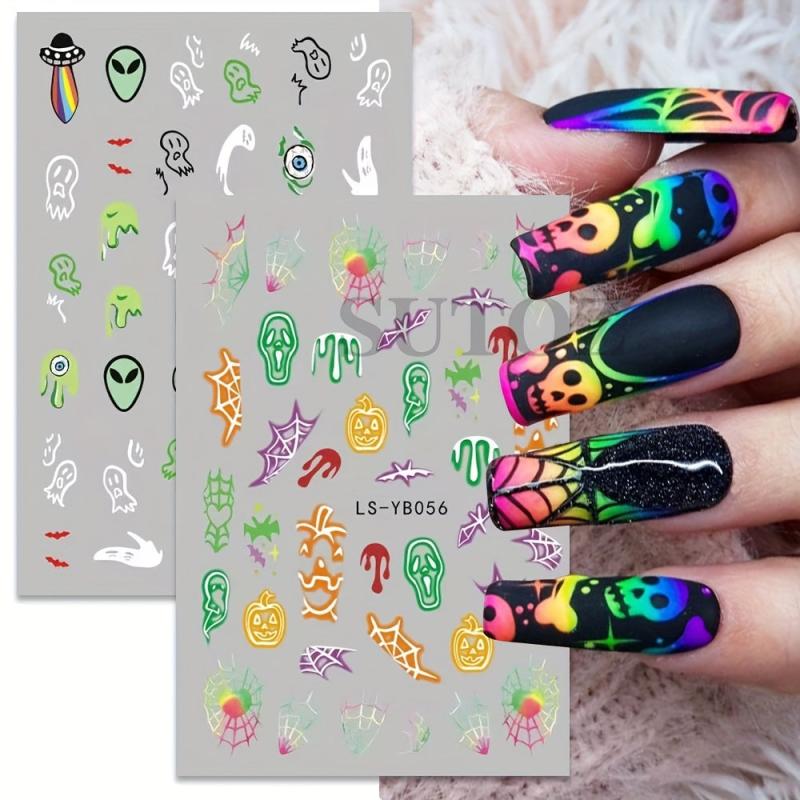 Luminous Halloween Nail Decals Glow In Dark Pumpkin Spider Web Ghost Devil's Eye