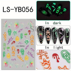 Luminous Halloween Nail Decals Glow In Dark Pumpkin Spider Web Ghost Devil's Eye