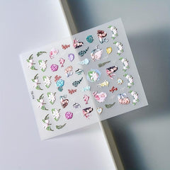 Mermaid Nail Art Stickers 5D Embossed Flowers Nail Decals