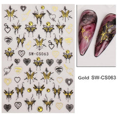 Golden Foil Flower Butterfly Nail Stickers Lace Art Decoration