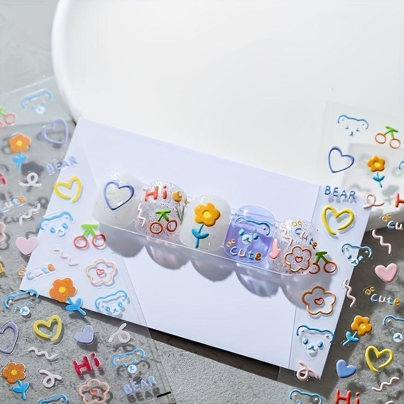5D Cartoon Love And Bear Nail Art Sticker Nail Decals DIY Nail Art