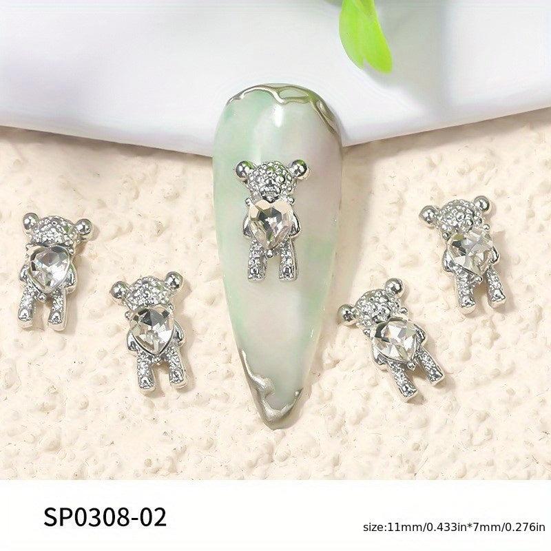 10 Pcs Bear 3D Alloy & Crystal Nail Art Rhinestones DIY Decoration