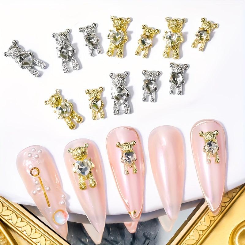 10 Pcs Bear 3D Alloy & Crystal Nail Art Rhinestones DIY Decoration