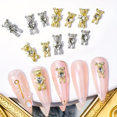 10 Pcs Bear 3D Alloy & Crystal Nail Art Rhinestones DIY Decoration