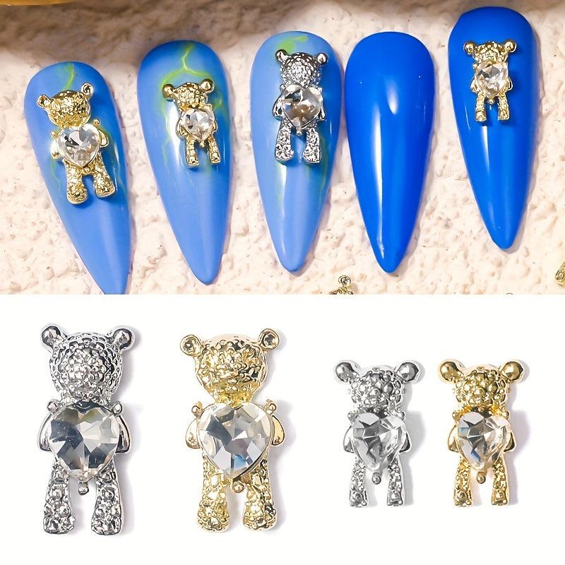 10 Pcs Bear 3D Alloy & Crystal Nail Art Rhinestones DIY Decoration
