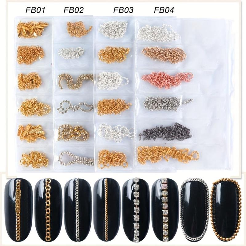 24pcs 3D Nail Chains & Punk Pendant Nail Ornaments for DIY Manicure