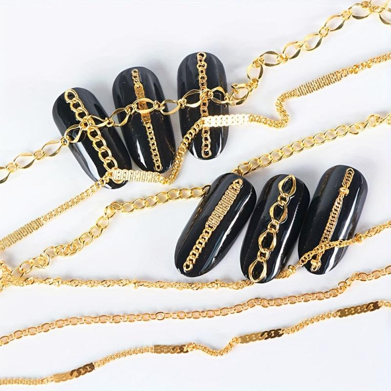 24pcs 3D Nail Chains & Punk Pendant Nail Ornaments for DIY Manicure