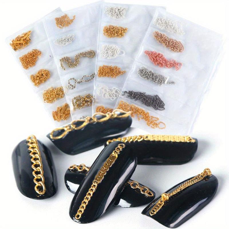 24pcs 3D Nail Chains & Punk Pendant Nail Ornaments for DIY Manicure