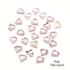 3D Crooked Peach Heart Nail Rhinestones Crystal Diamond Pointed Bottom