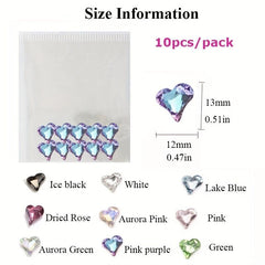3D Crooked Peach Heart Nail Rhinestones Crystal Diamond Pointed Bottom
