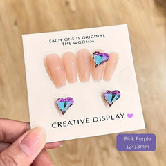 3D Crooked Peach Heart Nail Rhinestones Crystal Diamond Pointed Bottom