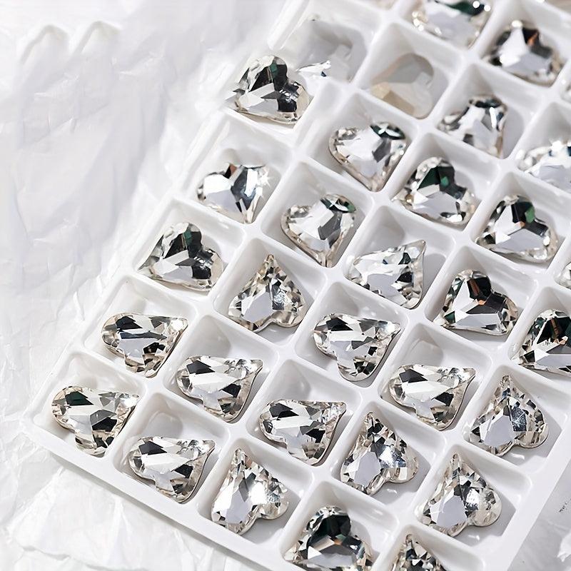 3D Crooked Peach Heart Nail Rhinestones Crystal Diamond Pointed Bottom