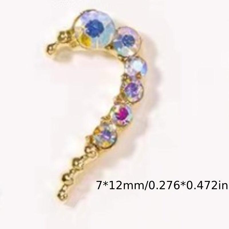 3D Half Heart Nail Charms With Rhinestones & Pearls