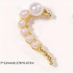 3D Half Heart Nail Charms With Rhinestones & Pearls