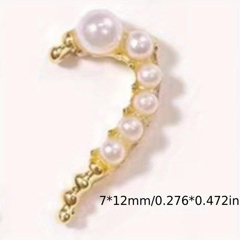 3D Half Heart Nail Charms With Rhinestones & Pearls