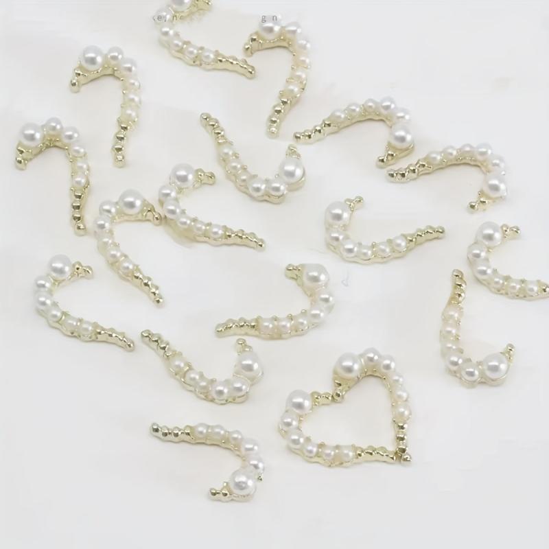 3D Half Heart Nail Charms With Rhinestones & Pearls