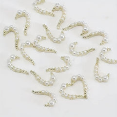3D Half Heart Nail Charms With Rhinestones & Pearls
