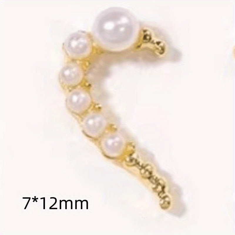 3D Half Heart Nail Charms With Rhinestones & Pearls