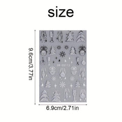 3D Silver Glitter Nail Art Stickers Snowflake Feather Christmas Tree